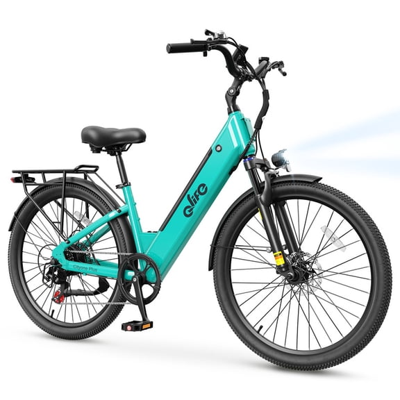 Cityone Plus Step-Thru Electric Bike for Adults, 26" EBike with 500W Motor, Max 28MPH, 48V 15Ah Battery 500W, Electric Bicycle with 7-Speed, Green