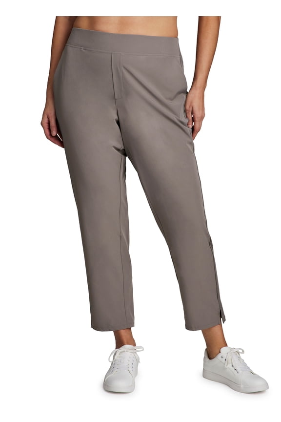 Active Women's Plus Size Ribbed Side Woven Ankle Pant With Pockets