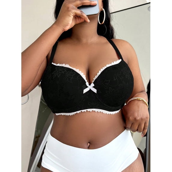Plus Floral Lace Bow Front Underwire Bra