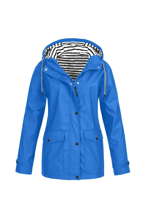 Plus Jacket Outdoor Windproof Hooded Solid Women Coat Rain Raincoat Women's Coat Sun Protection Clothing Women Spf Shirts for Women Long Sleeve