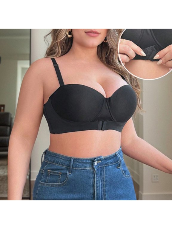 Plus Lace Bralette Women’s Underwire Push Up Bra For Larger Bust, 105D, Black