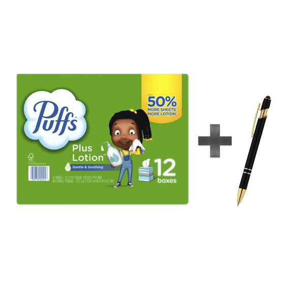 Plus Lotion 2-Ply Facial Tissues 12 Cube Boxes, 72 tissues/box