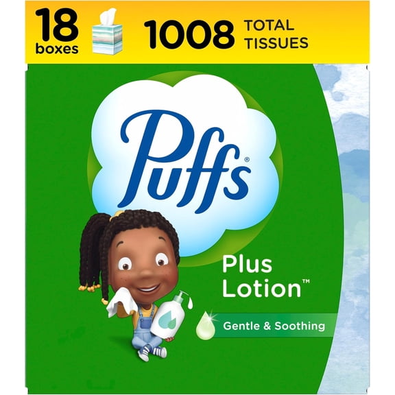 Plus Lotion Facial Tissue, 18 Cubes, 56 Tissues per Box, Allergies and Colds
