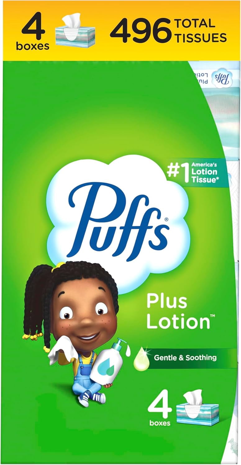 One Plus Tissue Plus Lotion Facial Tissues, 4 Family Boxes, 124 tissues per Box ...