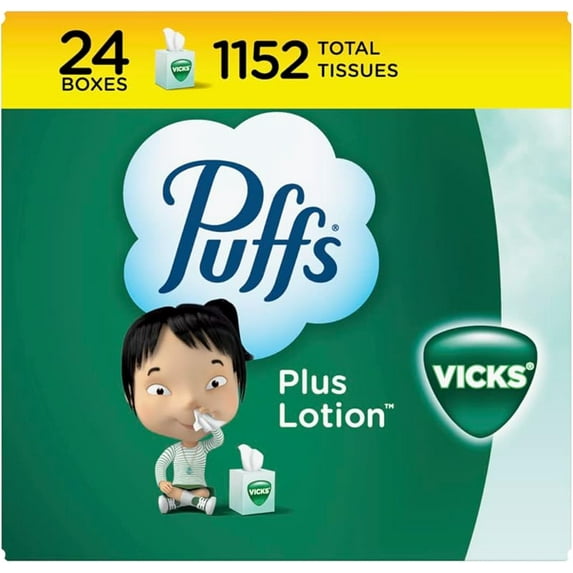 Plus Lotion with Vicks Facial Tissues, 4 Cubes, 48 Tissues per Box (192 Tissues)