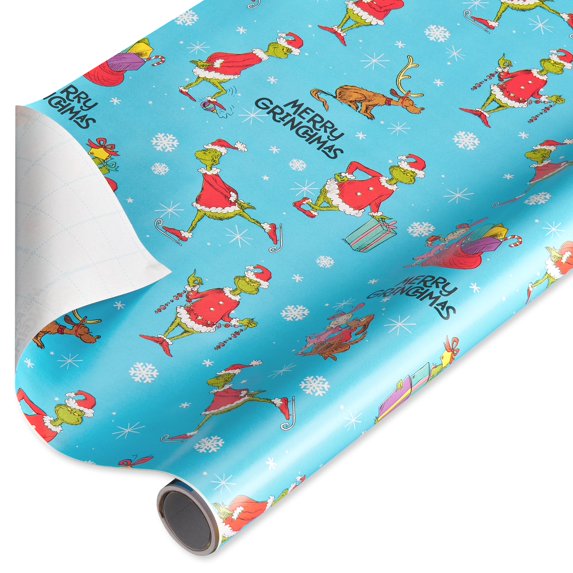 Plus Mark 40" Grinch Blue Christmas Wrapping Paper with Cutlines, Grinch and Max (60 Sq. ft., 1-Roll)