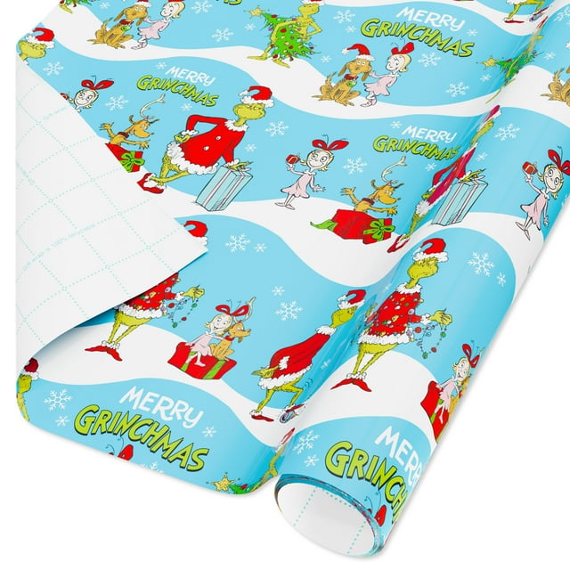 Plus Mark 40 in. Blue Grinch Christmas Wrapping Paper, Merry Christmas (60 Sq. ft., 1-Roll ...