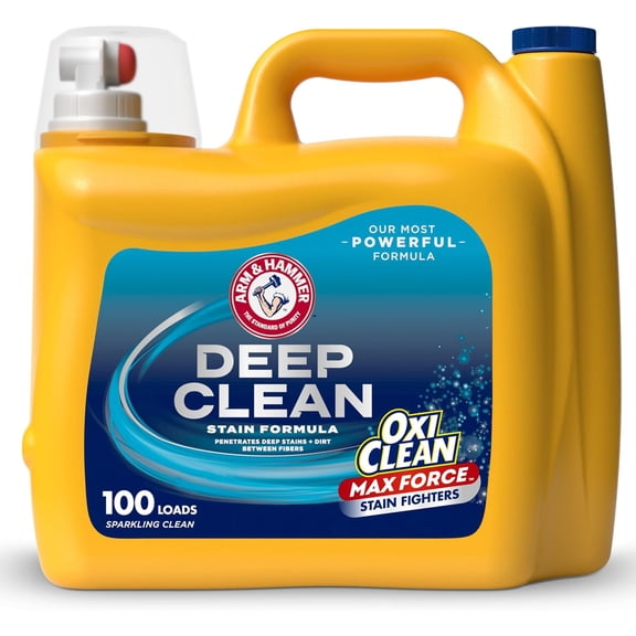 Plus OxiClean Max Force Deep Clean Stain Formula Liquid Laundry Detergent, Sparkling Clean Scent, 150 Fl Oz, 100 Loads