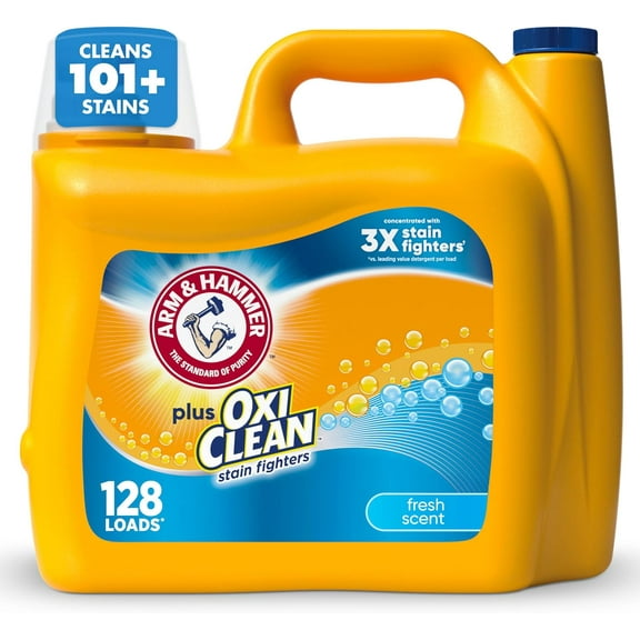 Plus OxiClean Stain Fighters Liquid Laundry Detergent, Fresh Scent, 166.5 fl oz, 128 Loads