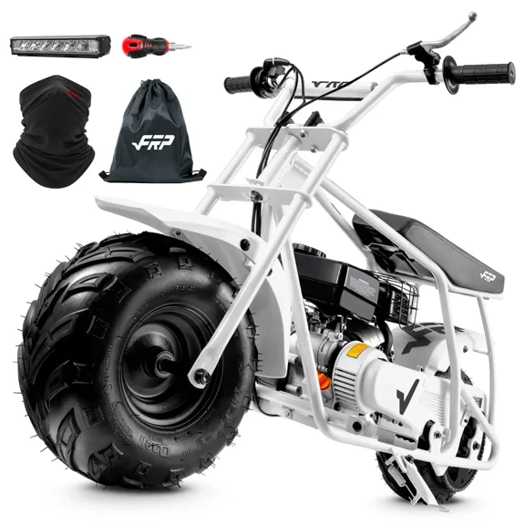 Plus Package 99cc Gas 4-Stroke Mini Bike for Teens 13+, Pull Start, Rear Disc Brake, All-Terrain Tires, Up to 28 MPH, 220 lb Capacity, Includes Headlight & Gloves