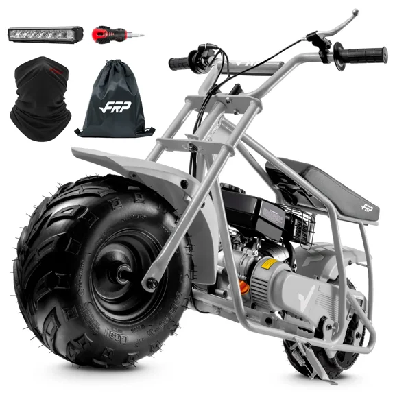 Plus Package 99cc Gas 4-Stroke Mini Bike for Teens 13+, Pull Start, Rear Disc Brake, All-Terrain Tires, Up to 28 MPH, 220 lb Capacity, Includes Headlight & Gloves