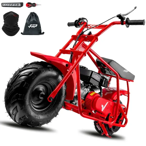 Plus Package 99cc Gas 4-Stroke Mini Bike for Teens 13+, Pull Start, Rear Disc Brake, All-Terrain Tires, Up to 28 MPH, 220 lb Capacity, Includes Headlight & Neck Gaiter