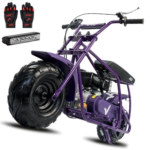Plus Package 99cc Gas 4-Stroke Mini Bike for Teens 13+, Pull Start, Rear Disc Brake, All-Terrain Tires, Up to 28 MPH, 220 lb Capacity, Includes Headlight & Neck Gaiter