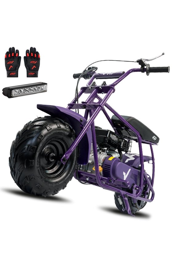 Plus Package 99cc Gas 4-Stroke Mini Bike for Teens 13+, Pull Start, Rear Disc Brake, All-Terrain Tires, Up to 28 MPH, 220 lb Capacity, Includes Headlight & Neck Gaiter