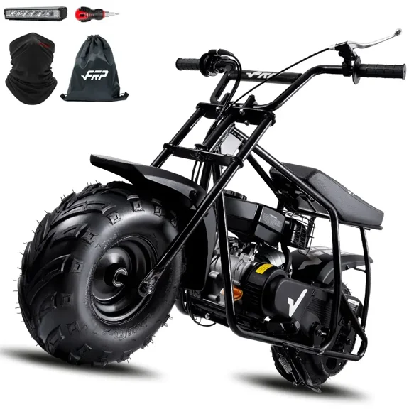 Plus Package 99cc Gas 4-Stroke Mini Bike for Teens 13+, Pull Start, Rear Disc Brake, All-Terrain Tires, Up to 28 MPH, 220 lb Capacity, Includes Headlight & Neck Gaiter