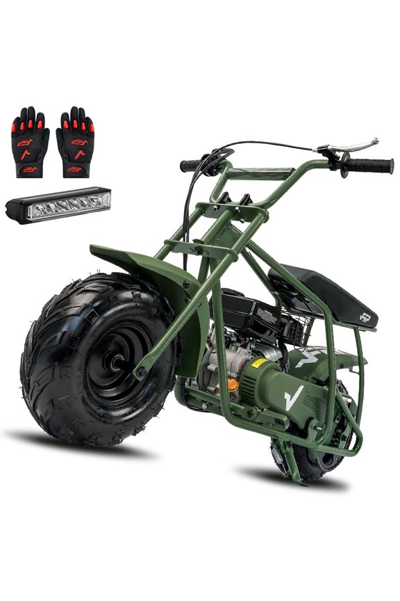 Plus Package 99cc Gas 4-Stroke Mini Bike for Teens 13+, Pull Start, Rear Disc Brake, All-Terrain Tires, Up to 28 MPH, 220 lb Capacity, Includes Headlight & Neck Gaiter
