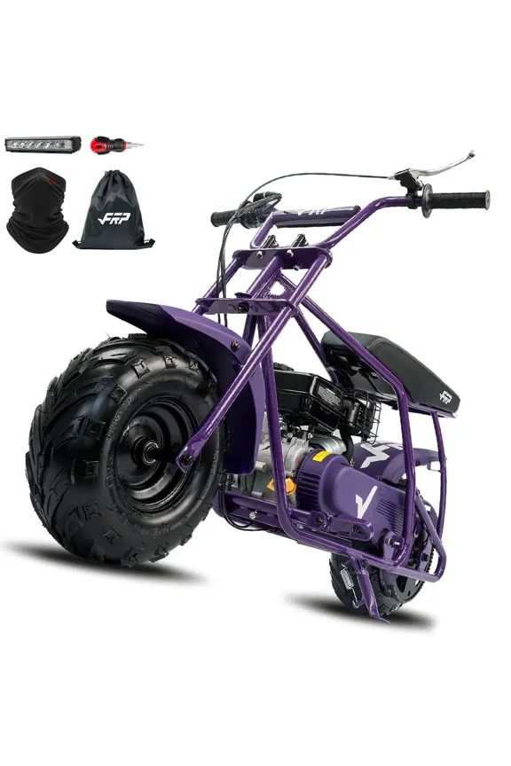 Plus Package 99cc Gas 4-Stroke Mini Bike for Teens 13+, Pull Start, Rear Disc Brake, All-Terrain Tires, Up to 28 MPH, 220 lb Capacity, Includes Headlight & Neck Gaiter