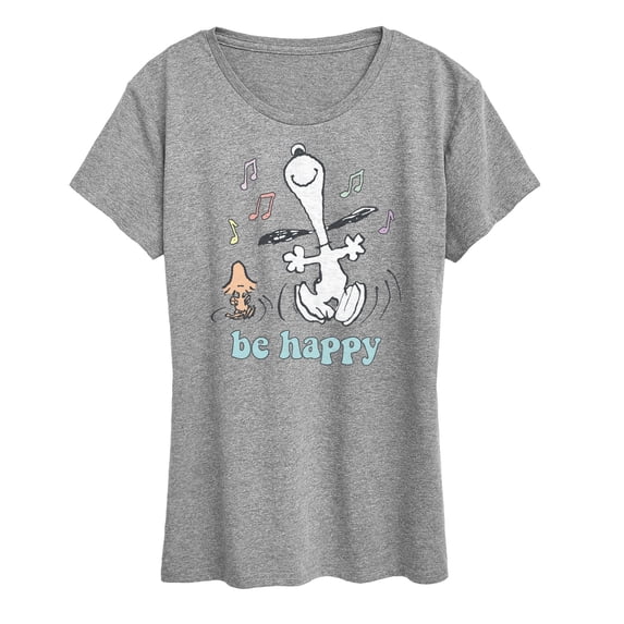 Peanuts - Be Happy Snoopy and Woodstock - Women's Short Sleeve Graphic T-Shirt