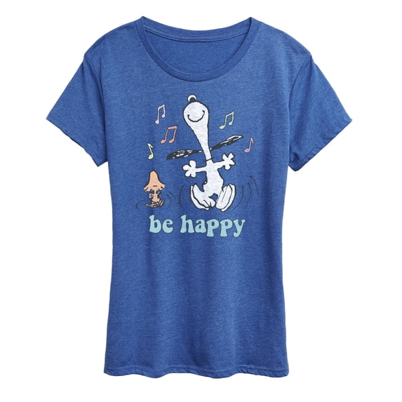 Peanuts - Be Happy Snoopy and Woodstock - Women's Short Sleeve Graphic T-Shirt