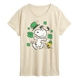 thumbnail image 1 of Peanuts - Snoopy & Woodstock St. Patty's Dance - Women's Short Sleeve Graphic T-Shirt, 1 of 5