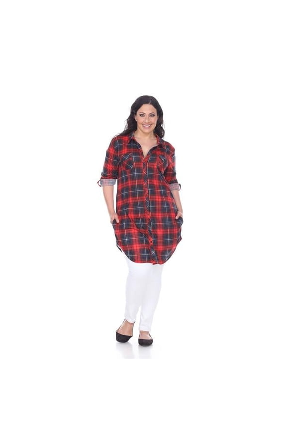 Plus Piper Stretchy Plaid Tunic, 01 - Red & Black - 3 Extra Large