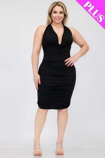 plus size low cut dress plunging neckline Plus Plunge Neck Butterfly Sleeve Split Thigh Dress