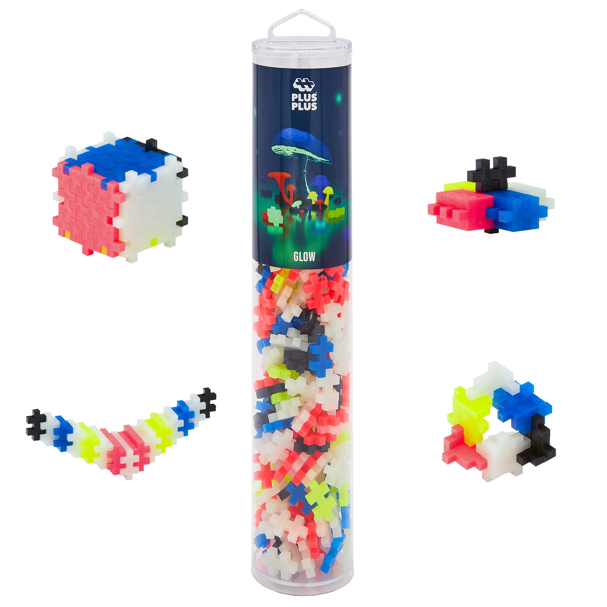Plus-Plus 240 Piece Glow-in-the-Dark Multi-Color Building Blocks Tube