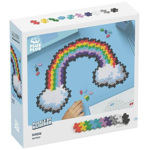 Plus-Plus: Puzzle by Number - Rainbow - 500 Piece - Color To Number Matching, Interlocking Mini Blocks, Construction Building STEM Toy, Kids Ages 5+