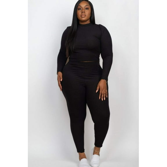 Plus Ribbed Mock Neck Long Sleeve TopLeggings Set