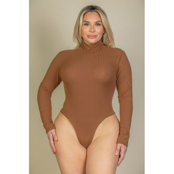 Plus Ribbed Turtle Neck Long Sleeve Bodysuit