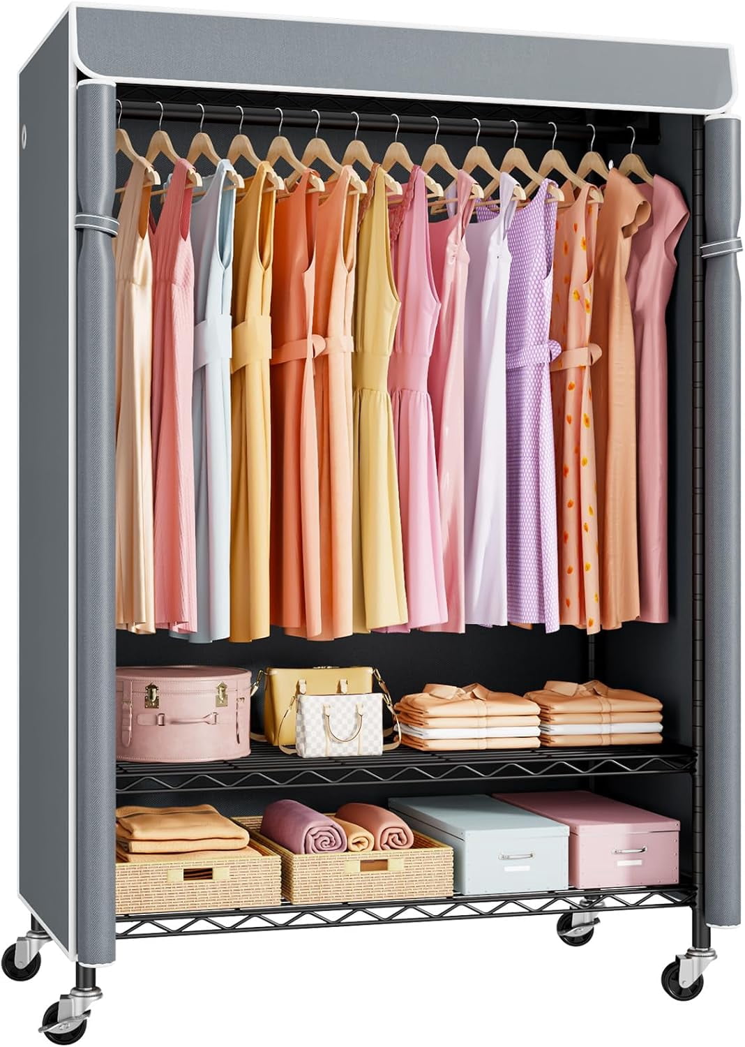 Outdoor Covered Cloths Rack Plus Rolling Clothes Rack with Cover Covered Clothing Rack Heavy Duty ...