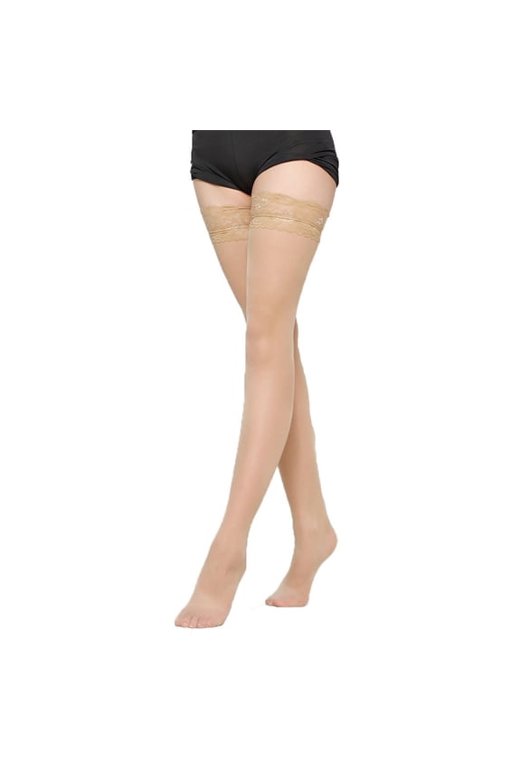 Plus STAY-UP STOCKINGS Sheer Thigh High LACE TOP Silicone Socks Hosiery