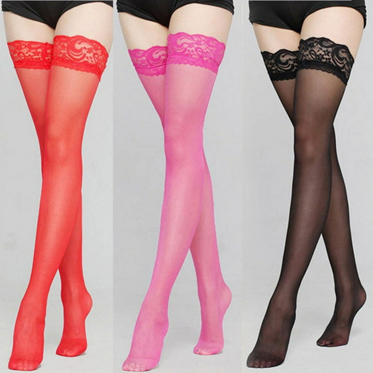 Plus Size Stay-Up Stockings, Sheer Thigh High Lace Top, Silicone