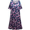 thumbnail image 1 of Plus Size 1x Extra Tall Nightgowns for Women Sleepshirt Short Sleeve Pajama Soft Sleep Dress Teal Garden Print Loungewear, 1 of 2