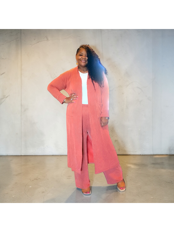 Plus Size 2 Piece Longline Cardigan And Pant Set