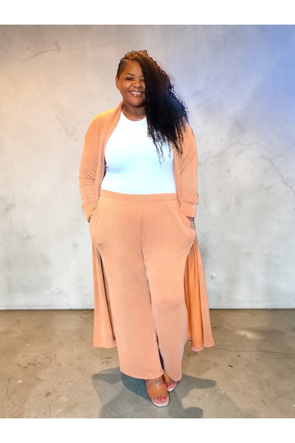 Plus Size 2 Piece Longline Cardigan And Pant Set