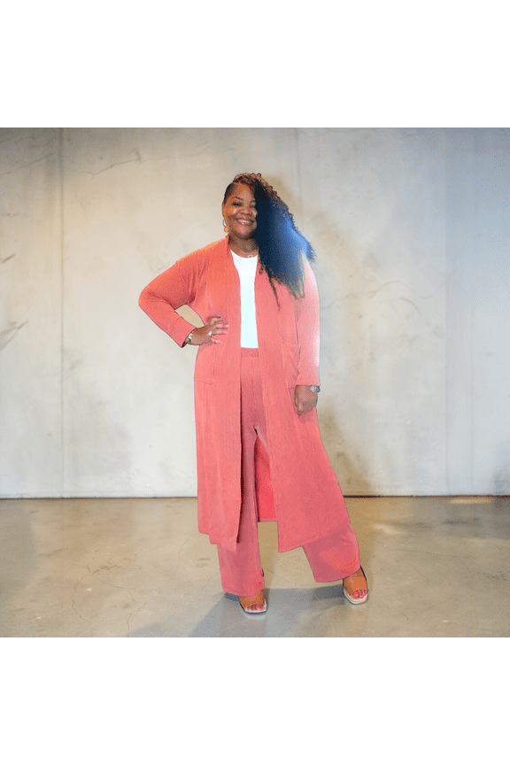 Plus Size 2 Piece Longline Cardigan And Pant Set