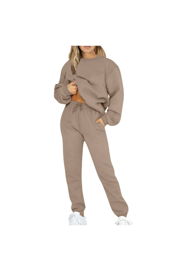 Plus Size 2 Piece Outfit for Women Casual 2 Piece Outfits Crew Neck Long Pants Sets Sweatshirts 3XL