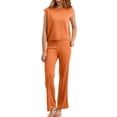 thumbnail image 1 of Plus Size 2 Piece Outfits for Women Beach Sets for Women Clothing Set Female Round Neck Sleeveless Tops Pants Sets Cargo Pant Style S_502 Women's Tracksuits Orange M, 1 of 4