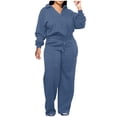thumbnail image 1 of Plus Size 2 Piece Outfits for Women Long Sleeve Lapel V Neck Pullover Jogging Sweatsuits Loose Casual Tracksuits (3XL, Navy), 1 of 4
