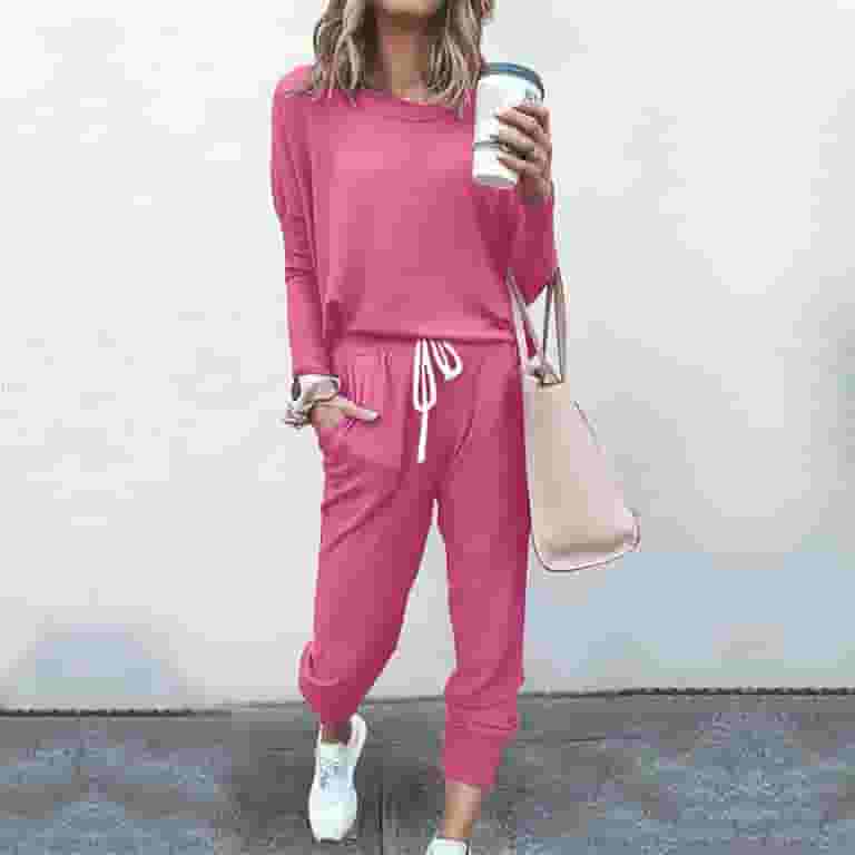 Plus Size Piece Outfits for Women Solid Long Sleeve Tops Casual