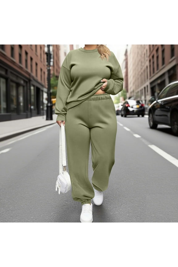 Plus Size 2 Piece Sets for Curvy Women Fall Long Sleeve Sweatshirt Casual Wide Leg Pants Sets Sweatsuits New Pants Set for Women Casual Army Green 4XL