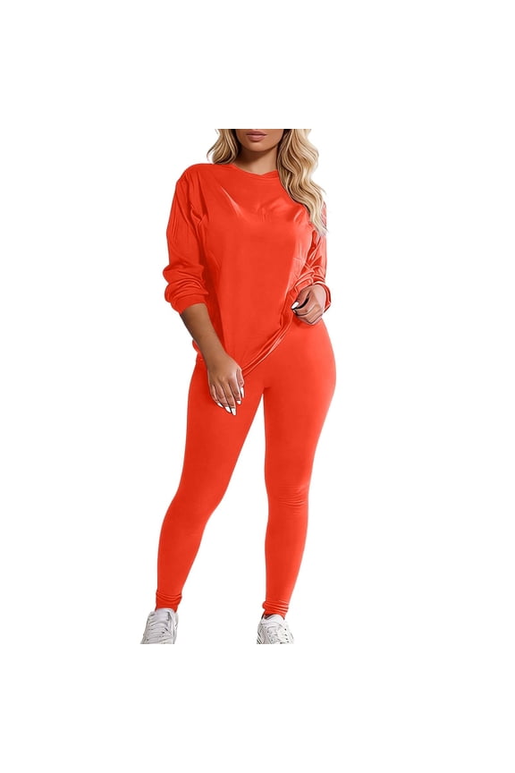 Plus Size 2 Piece Sets For Curvy Women Sexy Fall Long Sleeve Tops Wide Leg Pants Sets Sweatsuits Casual Tracksuits Orange XL