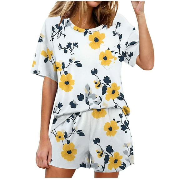 Plus Size 2 Piece Summer Sets Short Sleeve Lounge Set Dressy Casual Lounge Wear Pajamas for Women Set Women Pajama Sets