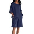 thumbnail image 1 of Plus Size 2 Piece for Womens Summer Cotton Linen Outfits Casual Short Sleeve Crew Neck Tops and Short Pants Sets, 1 of 8