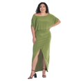 thumbnail image 1 of 24seven Comfort Apparel Plus Size Boat Neck Batwing Sleeve Front Slit Faux Wrap Maxi Dress, 1 of 4