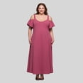 thumbnail image 1 of Plus Size 24Seven Comfort Apparel Cold Shoulder Ruffle Sleeve A-Line Maxi Dress Color: Rose Size: 2X, 1 of 8