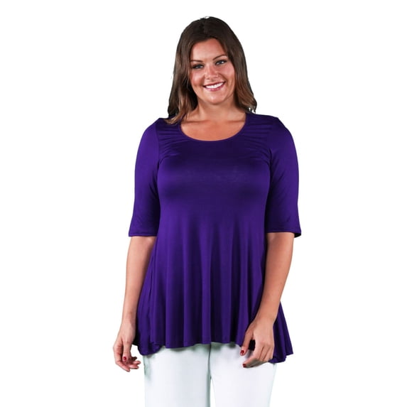 Plus Size 24Seven Comfort Apparel Elbow Swing Tunic Top Color: Purple Size: 2X