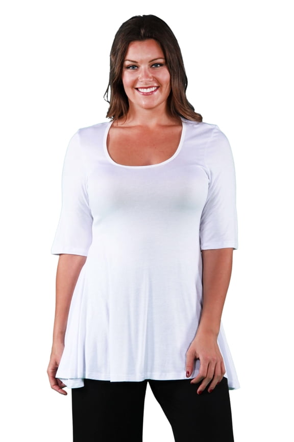 Plus Size Elbow Sleeve Swing Tunic Top