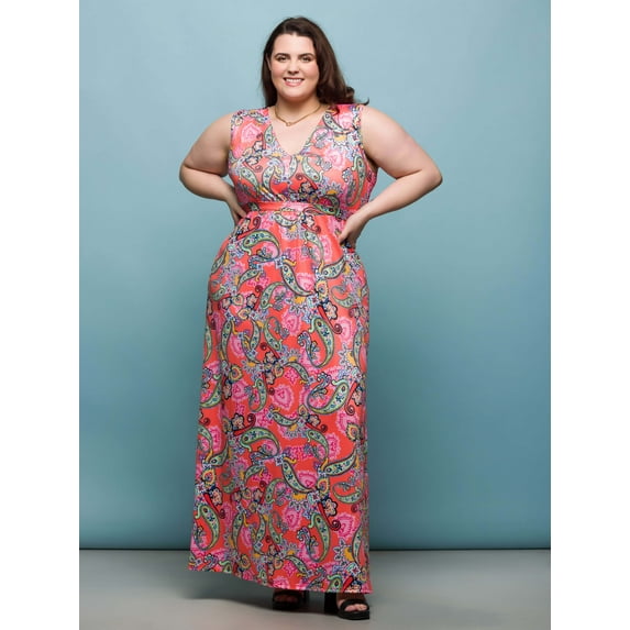 Plus Size Paisley Empire Waist Maxi Dress